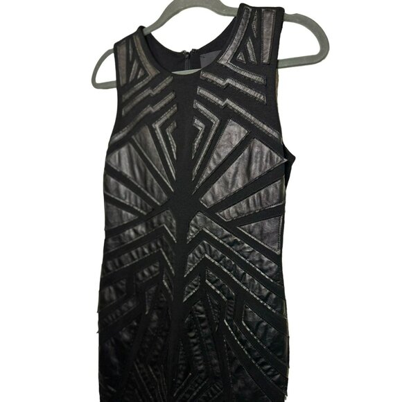 NWT Greylin Black Faux Leather Dress | Geometric Pattern, Sleeveless, SZ Small - Picture 4 of 8